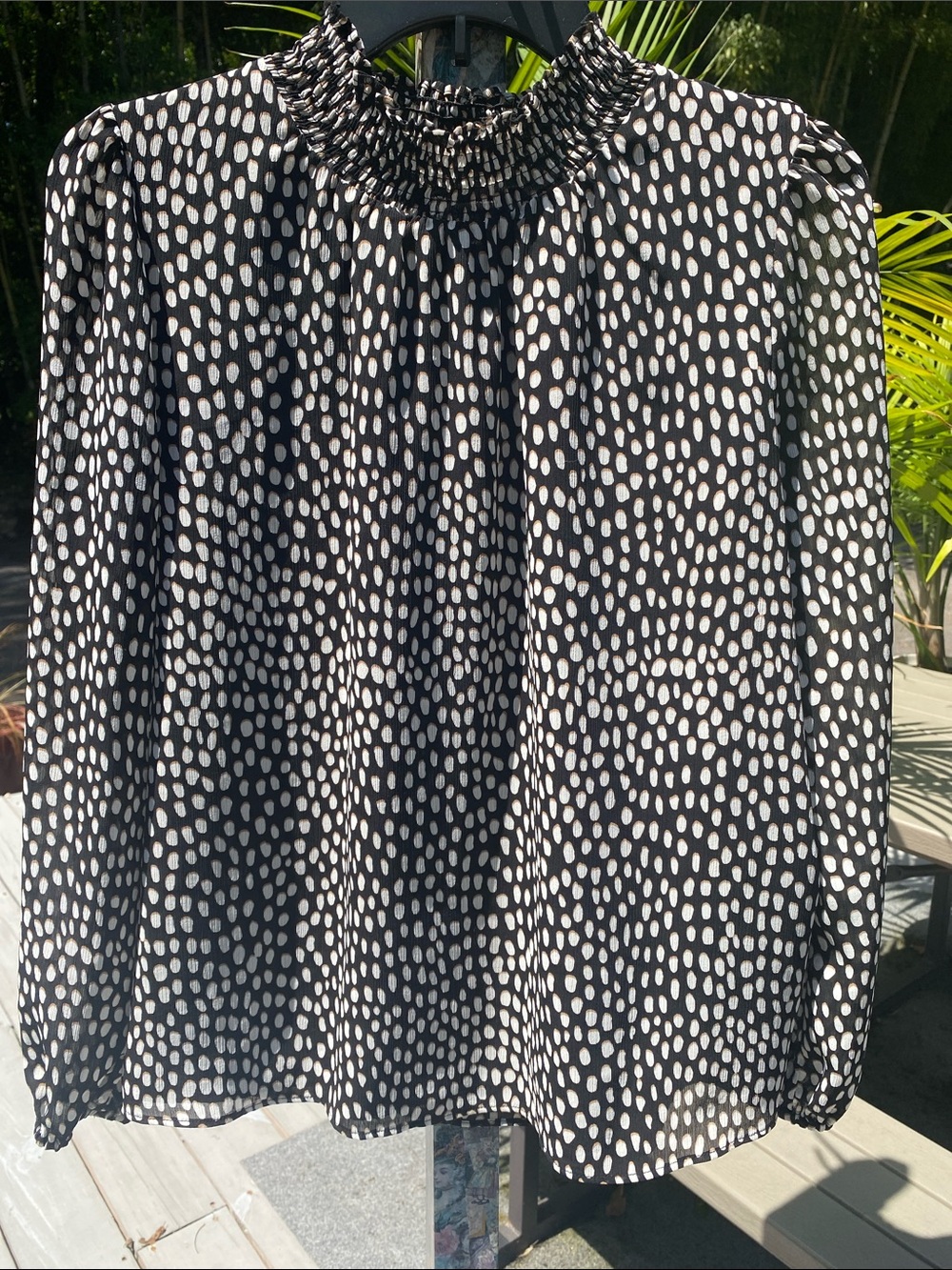 J. Crew Black Blouse with White Dot Pattern